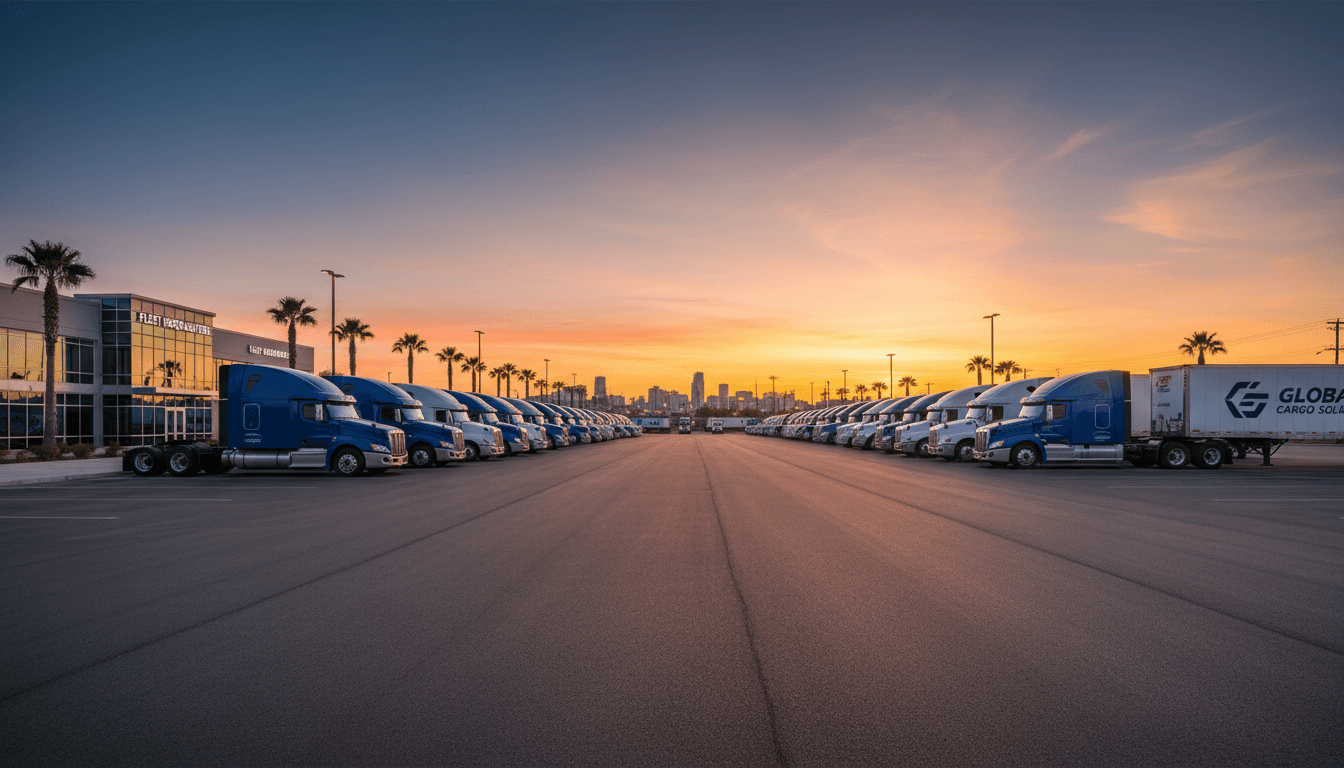 Commercial truck fleet in a clean lot
